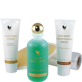 Aloe Body Toning Kit - Includes Aloe Body Conditioning Creme, Aloe Body Toner, Aloe Bath Gel?, loofah and plastic wrap.